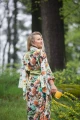 Kimono długie Sunset Meadow z ozdobnym oliwkowym pasem