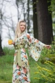 Kimono długie Sunset Meadow z ozdobnym oliwkowym pasem