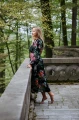 Kimono długie Night Goddess z ozdobnym różowym pasem
