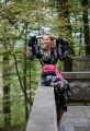 Kimono długie Night Goddess z ozdobnym różowym pasem
