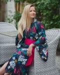 Kimono CLASSIC BEAUTY z ozdobnym fuksjowym pasem